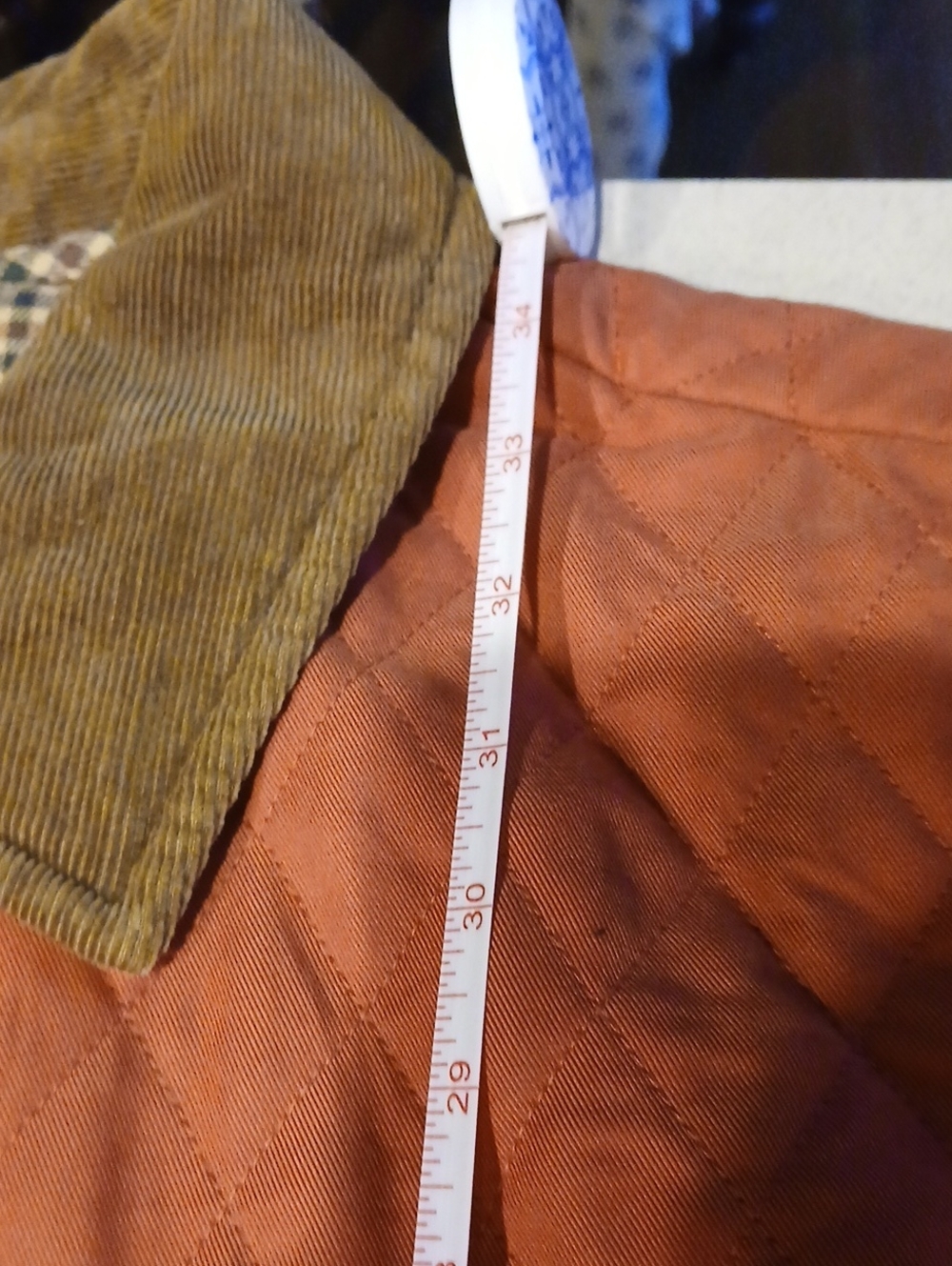Orvis Quilted Rust-Orange Jacket with Brown Corduroy Trim - Picture 10 of 10